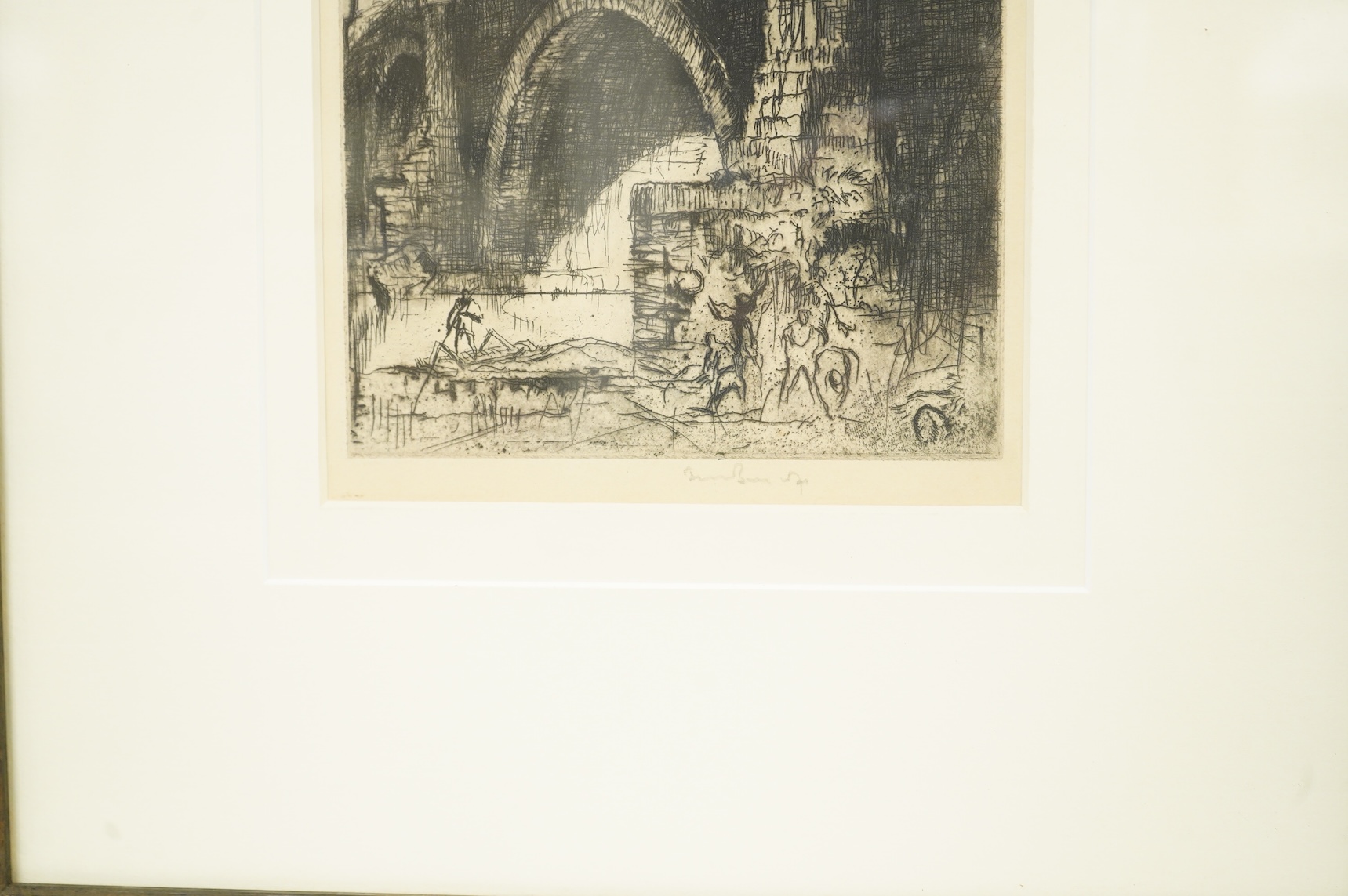 Sir Frank Brangwyn RA, RWS, RBA, (1867-1956), ’Pont San Angelo, Rome’, signed in pencil, dry point etching, 19 x 14.5cm